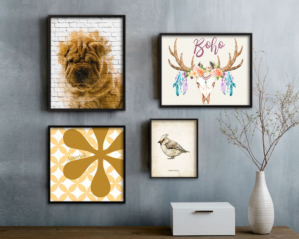 Sharpei Dog Puppy Portrait Framed Print Pet Watercolor Wall Decor Art Gifts