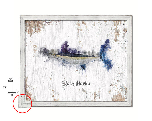 Black Marlin Fish Framed Prints Modern Restaurant Sushi Bar Watercolor Wall Art Decor
