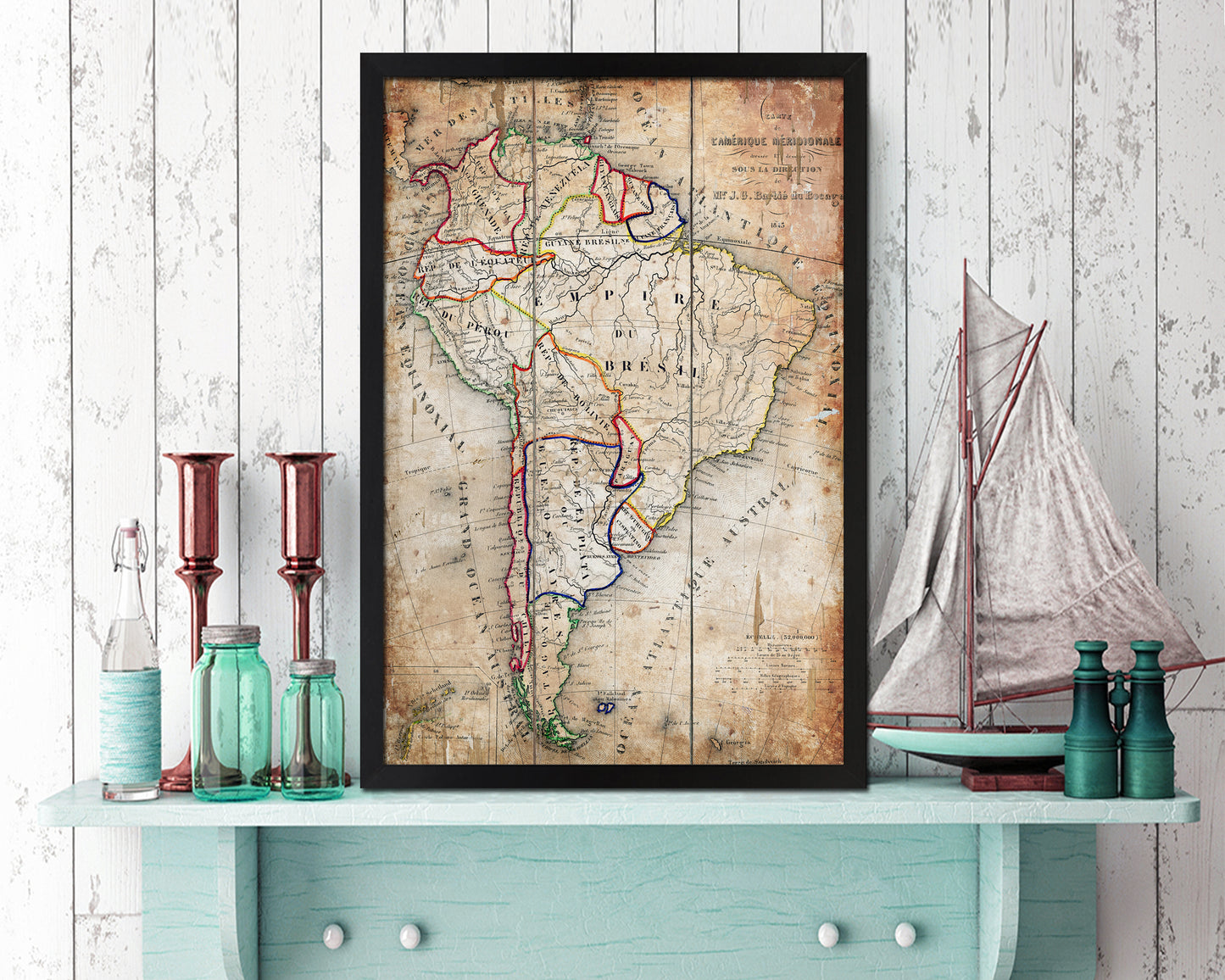 South America 1894 Antique Map Wood Framed Print Art Wall Decor Gifts