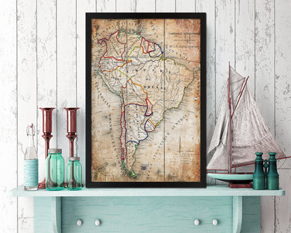 South America 1894 Antique Map Wood Framed Print Art Wall Decor Gifts
