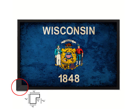 Wisconsin State Vintage Flag Wood Framed Paper Print Wall Art Decor Gifts