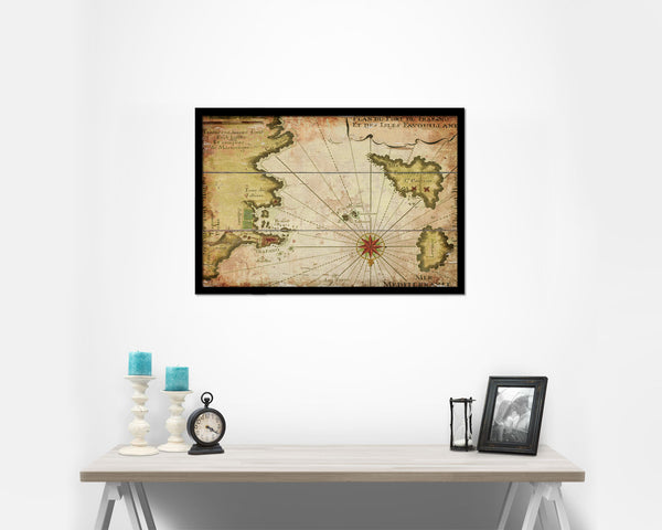 Sicily West and Aegadian Islands French Antique Map Framed Print Art Wall Decor Gifts