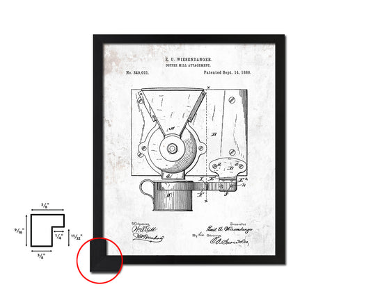 Mill Coffee Vintage Patent Artwork Black Frame Print Wall Art Decor Gifts