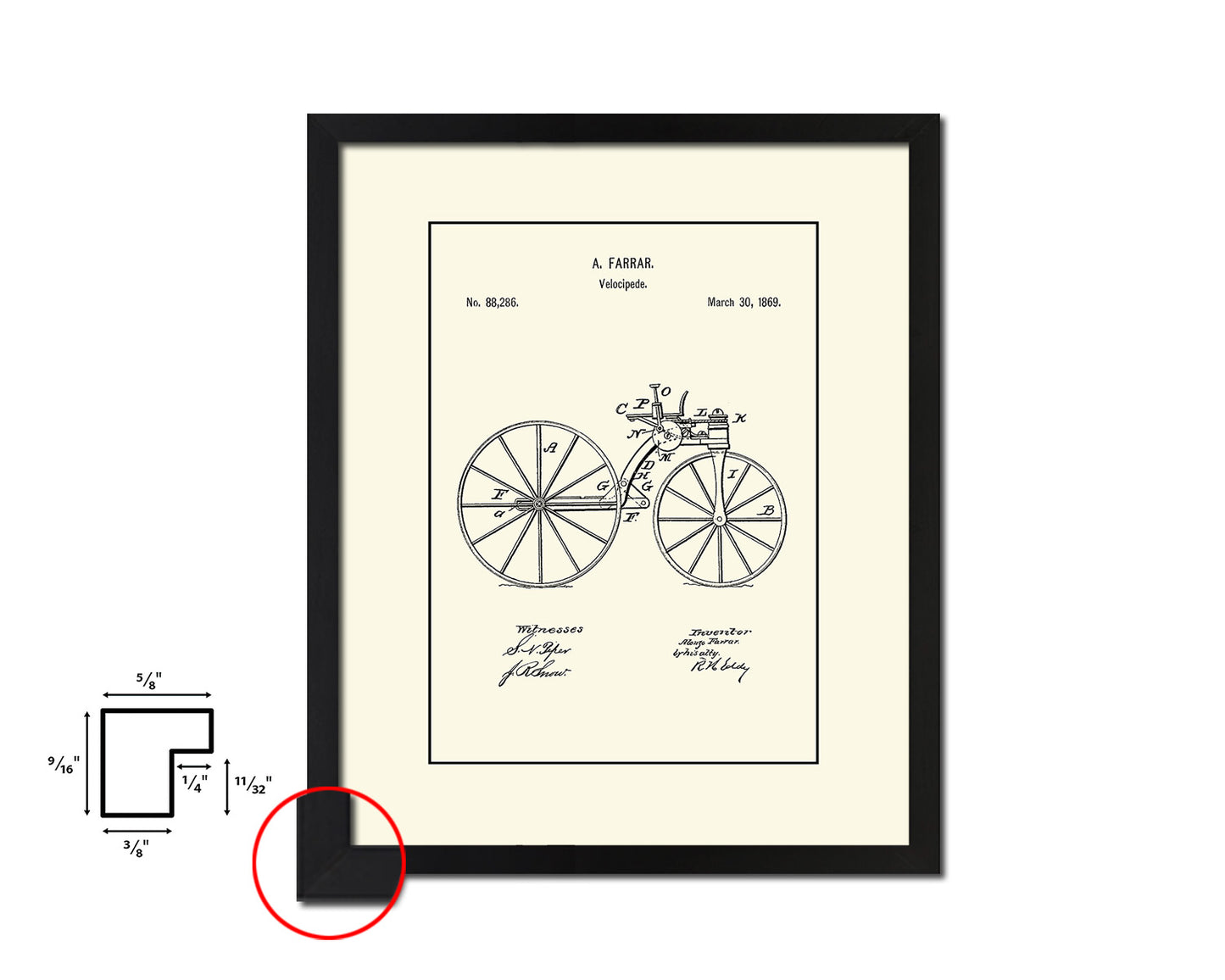 Velocipede Bicycle Vintage Patent Artwork Black Frame Print Wall Art Decor Gifts