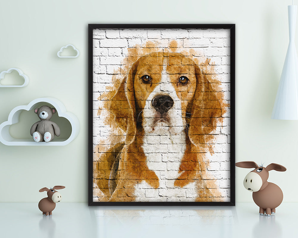 Beagle Dog Puppy Portrait Framed Print Pet Watercolor Wall Decor Art Gifts