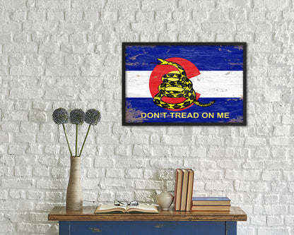 Gadsden Don't Tread On Me Colorado State Shabby Chic Military Flag Framed Print Art