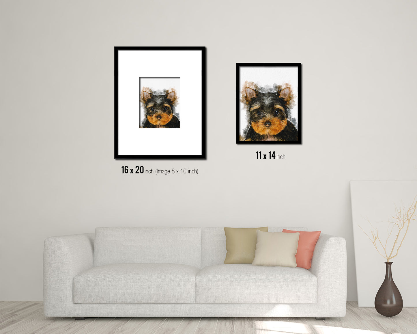 Yorkshire Terrier Dog Puppy Portrait Framed Print Pet Watercolor Wall Decor Art Gifts