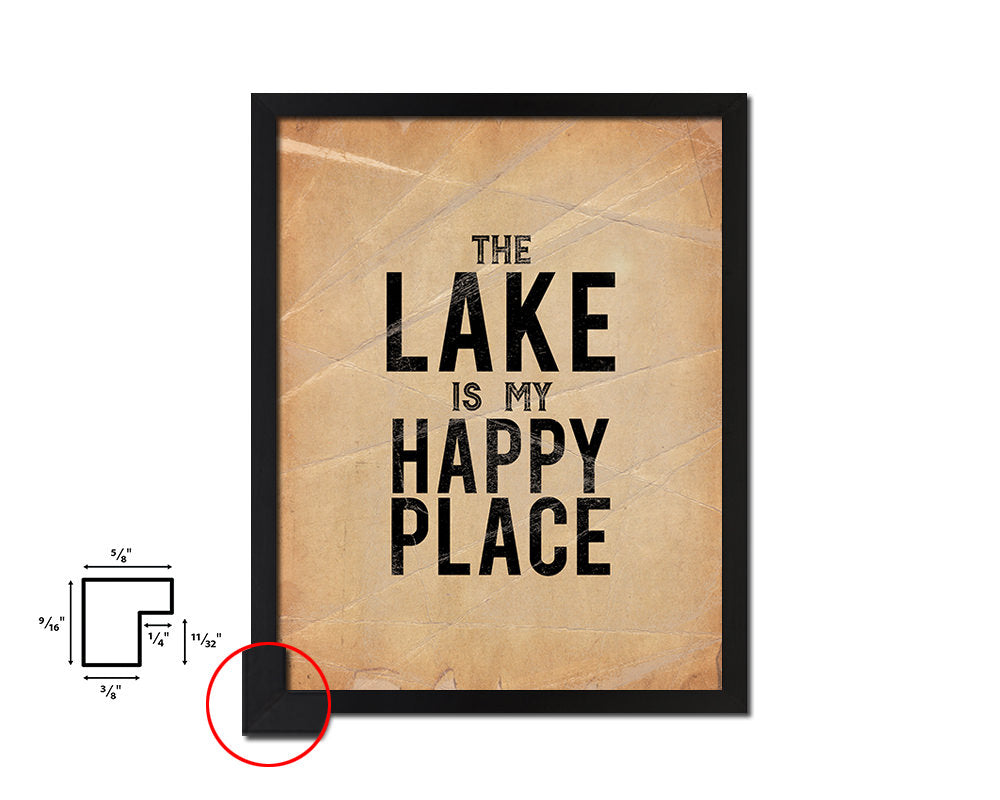 The Lake is my happy place Quote Paper Artwork Framed Print Wall Decor Art