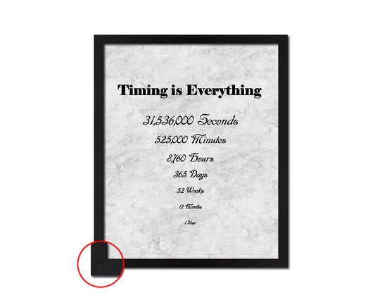 Timing is everything 1 Year 12 Months 52 Weeks 365 Quote Framed Print Wall Art Decor Gifts