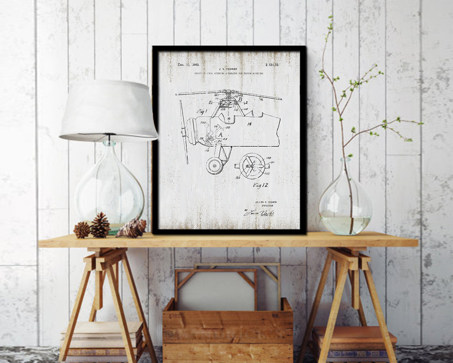 Remote Control Flying Machines Propeller Airplane Vintage Patent Artwork Black Frame Print Gifts