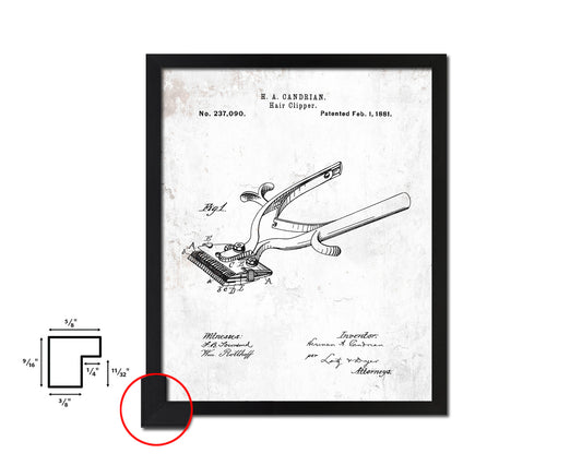 Hair Clipper Barbershop Vintage Patent Artwork Black Frame Print Wall Art Decor Gifts