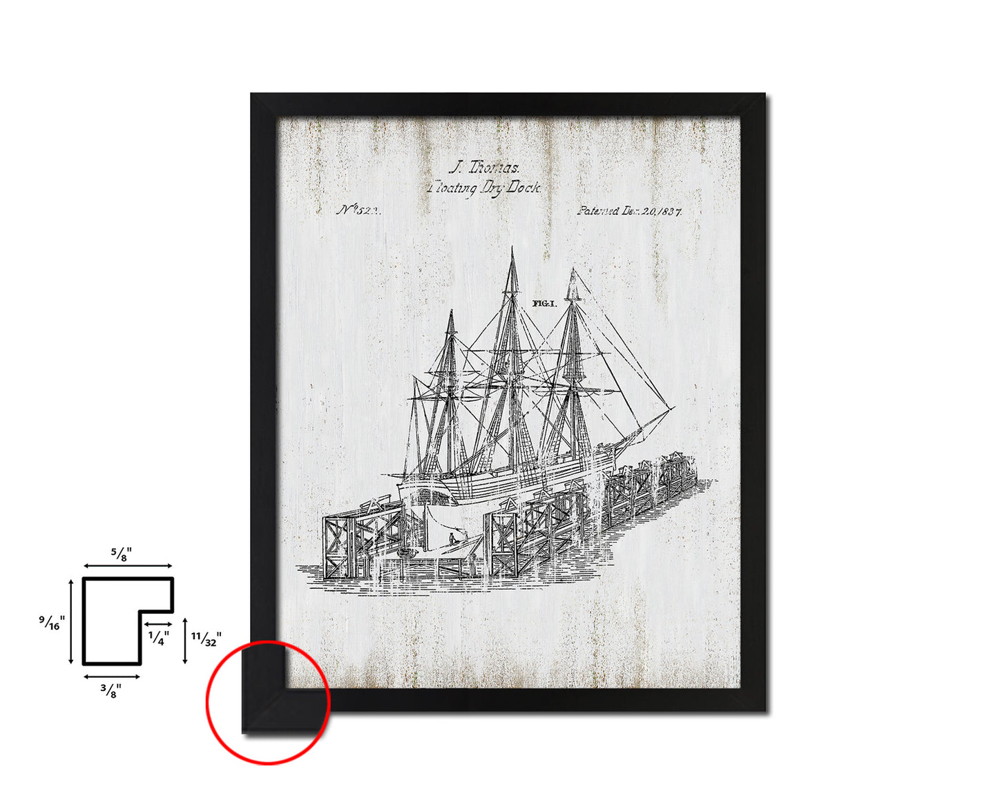 Floating Dock Nautical Vintage Patent Artwork Black Frame Print Gifts