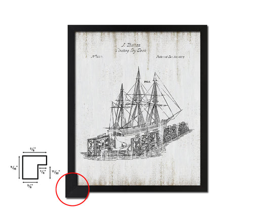 Floating Dock Nautical Vintage Patent Artwork Black Frame Print Gifts