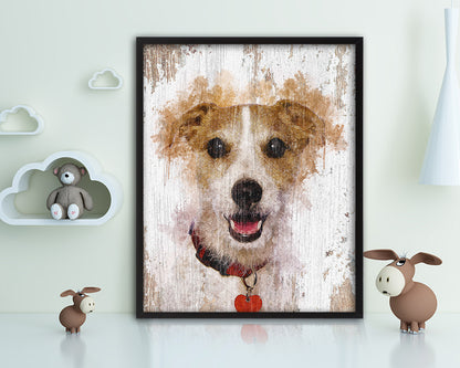 Jack Russell Terrier Dog Puppy Portrait Framed Print Pet Watercolor Wall Decor Art Gifts