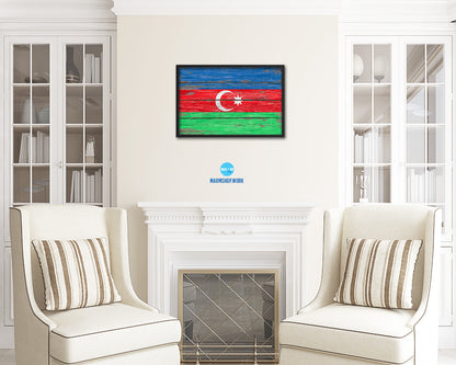 Azerbaijan Country Wood Rustic National Flag Wood Framed Print Wall Art Decor Gifts