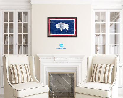 Wyoming State Shabby Chic Flag Wood Framed Paper Print  Wall Art Decor Gifts