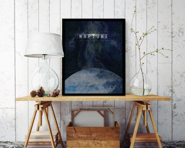 Neptune Planet Prints Length of Year Watercolor Solar System Framed Print Home Decor Wall Art Gifts