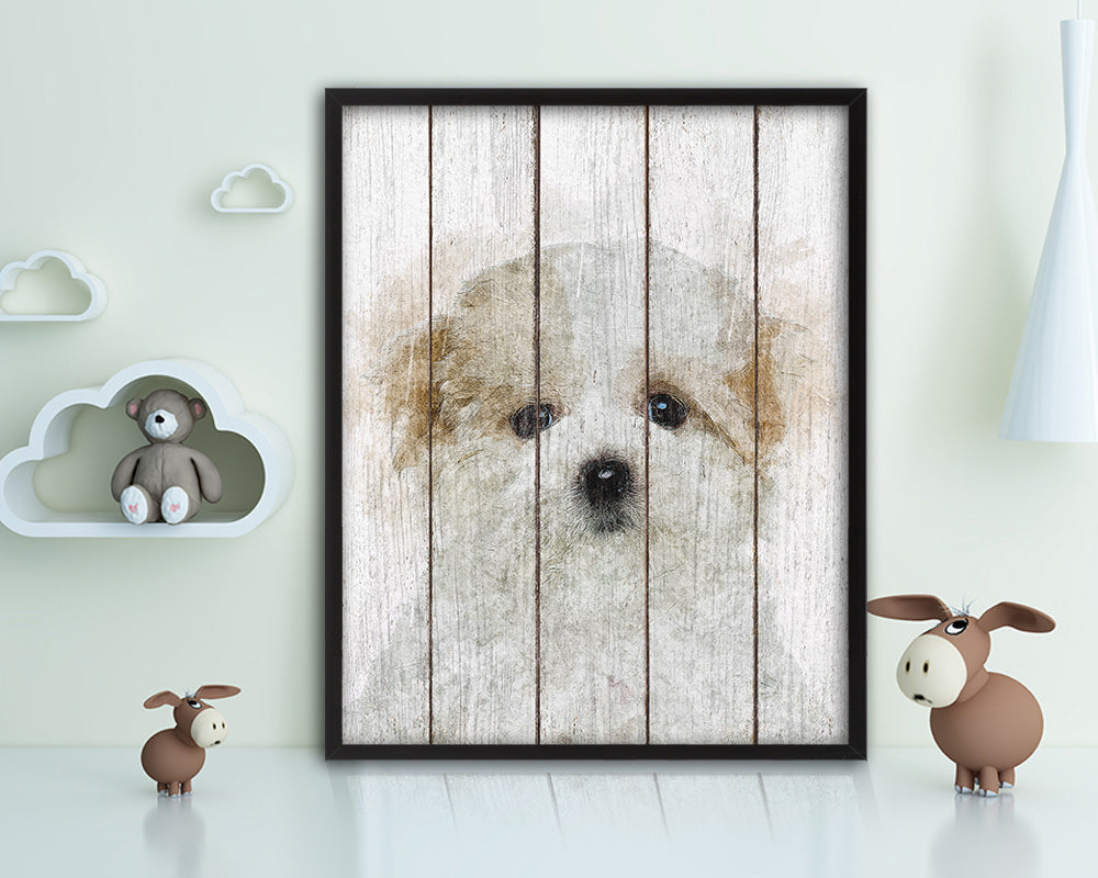 Maltese Dog Puppy Portrait Framed Print Pet Watercolor Wall Decor Art Gifts