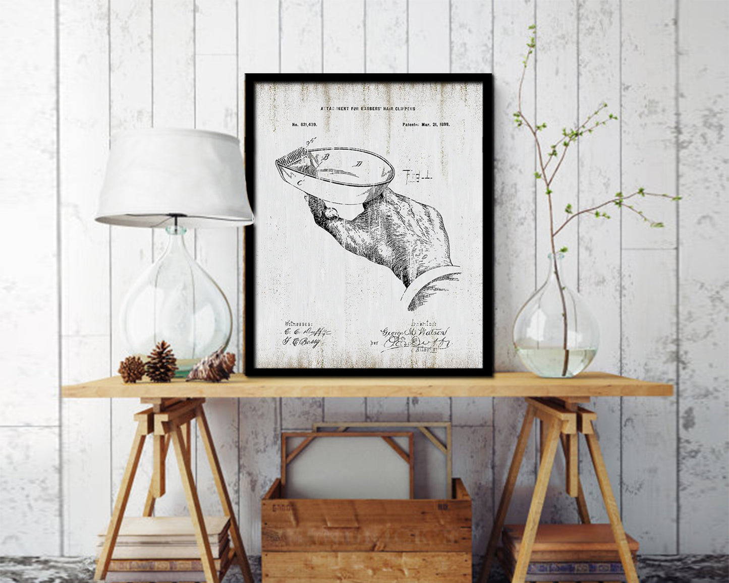 Barber Hair Clipper Barbershop Vintage Patent Artwork Black Frame Print Wall Art Decor Gifts