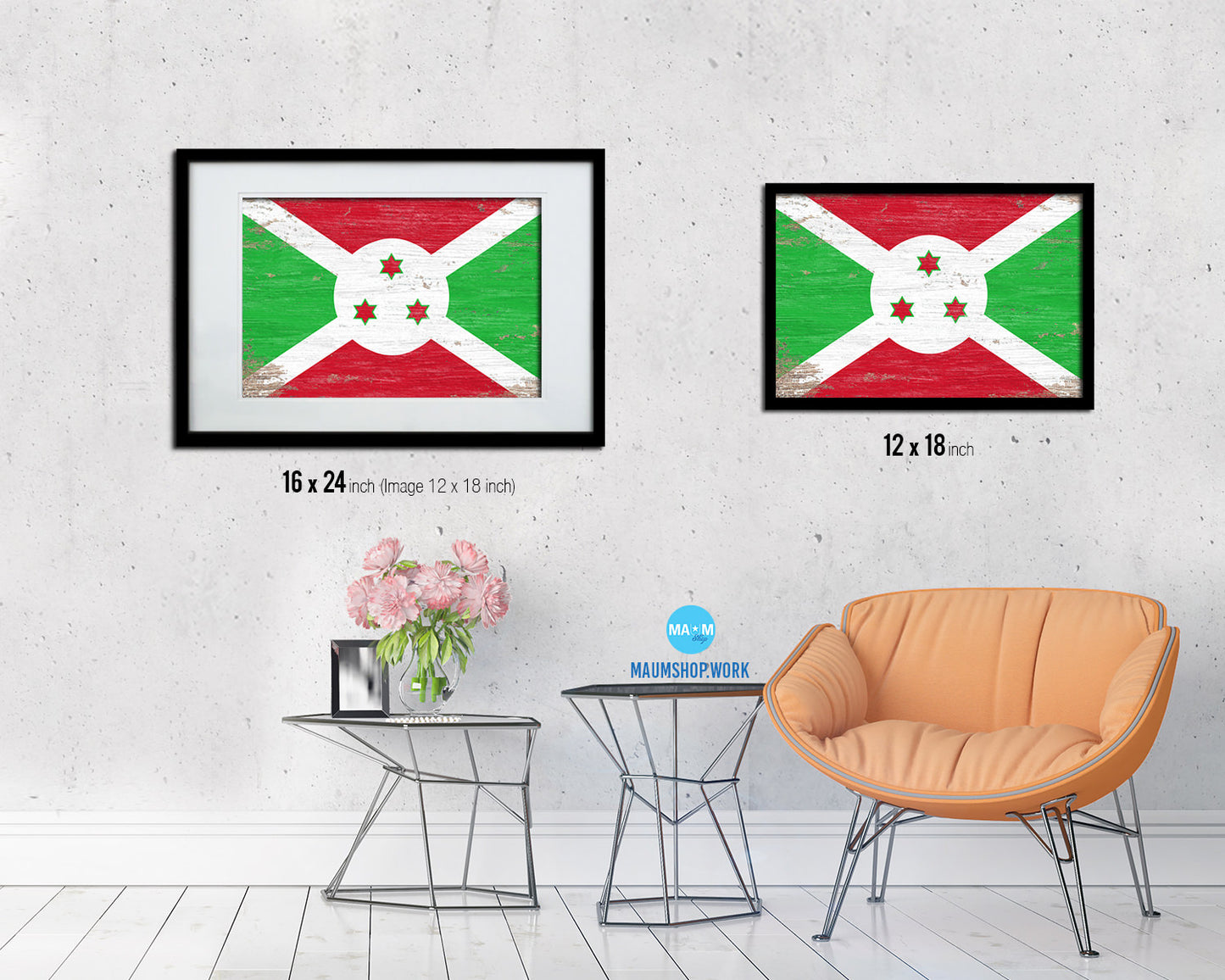 Burundi Shabby Chic Country Flag Wood Framed Print Wall Art Decor Gifts
