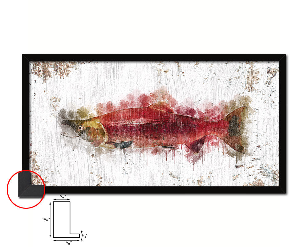 Hony Sockey Salmon Fish Art Wood Frame Shabby Chic Restaurant Sushi Wall Decor Gifts, 10" x 20"