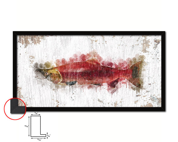 Hony Sockey Salmon Fish Art Wood Frame Shabby Chic Restaurant Sushi Wall Decor Gifts, 10" x 20"