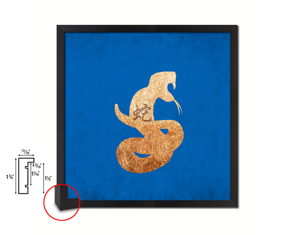 Snake Chinese Zodiac Character Wood Framed Print Wall Art Decor Gifts, Blue