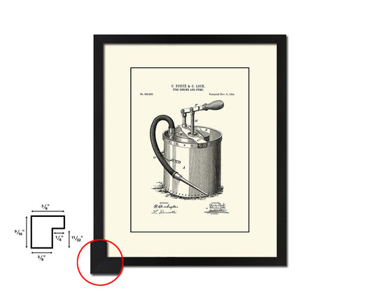 Fire Engine and Pump Firefighter Vintage Patent Artwork Black Frame Print Gifts