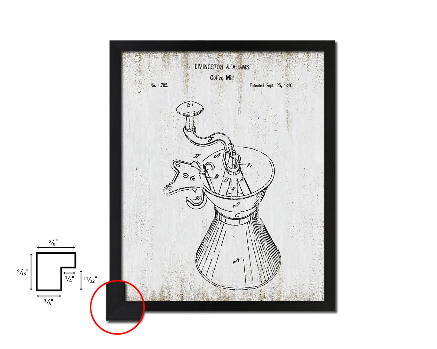 Mill Coffee Vintage Patent Artwork Black Frame Print Wall Art Decor Gifts