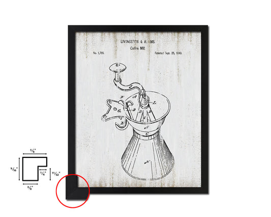 Mill Coffee Vintage Patent Artwork Black Frame Print Wall Art Decor Gifts