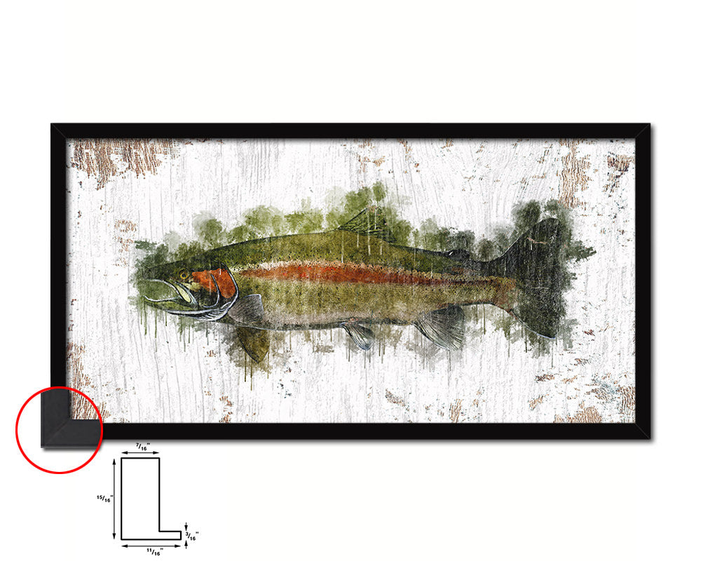 Salmon Fish Art Wood Frame Shabby Chic Restaurant Sushi Wall Decor Gifts, 10" x 20"