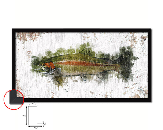 Salmon Fish Art Wood Frame Shabby Chic Restaurant Sushi Wall Decor Gifts, 10" x 20"