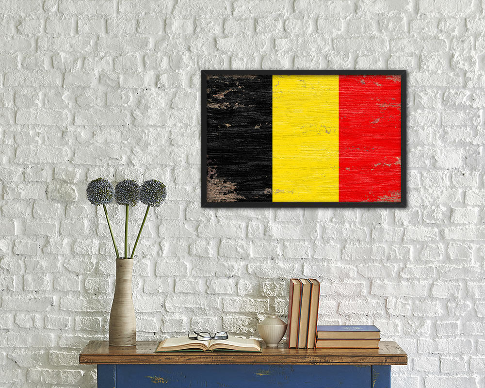Belgium Shabby Chic Country Flag Wood Framed Print Wall Art Decor Gifts