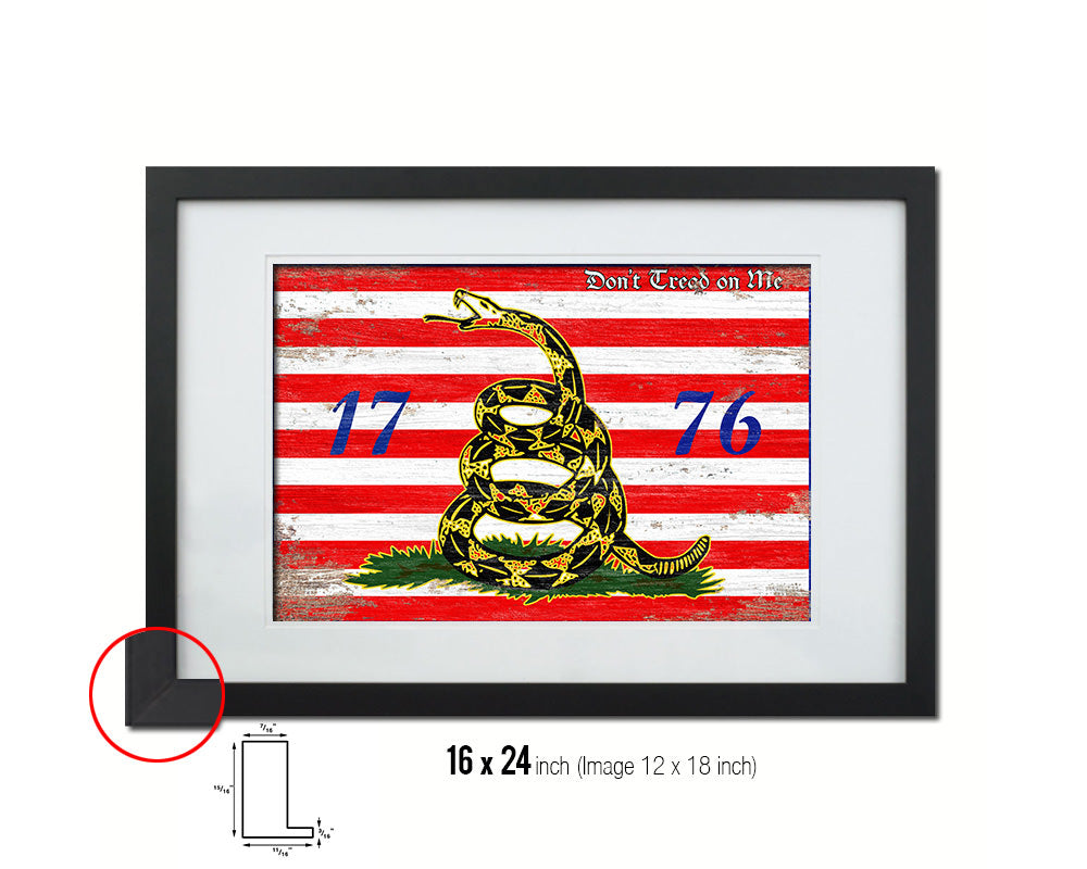 First Navy Jack Don't Tread On Me 1776 Tea Party Shabby Chic Military Flag Framed Print Art