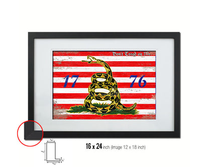 First Navy Jack Don't Tread On Me 1776 Tea Party Shabby Chic Military Flag Framed Print Art