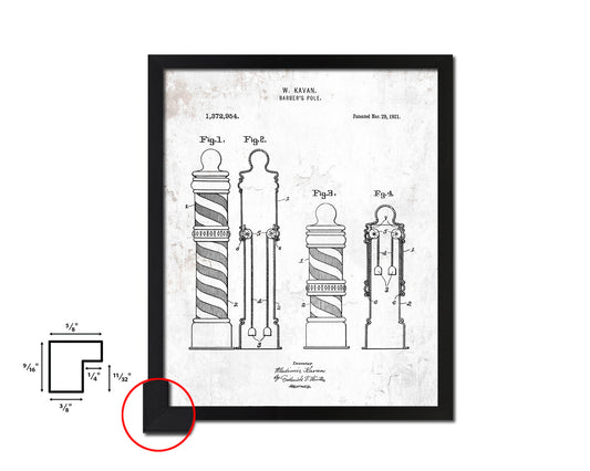 Barber Pole Barbershop Vintage Patent Artwork Black Frame Print Wall Art Decor Gifts