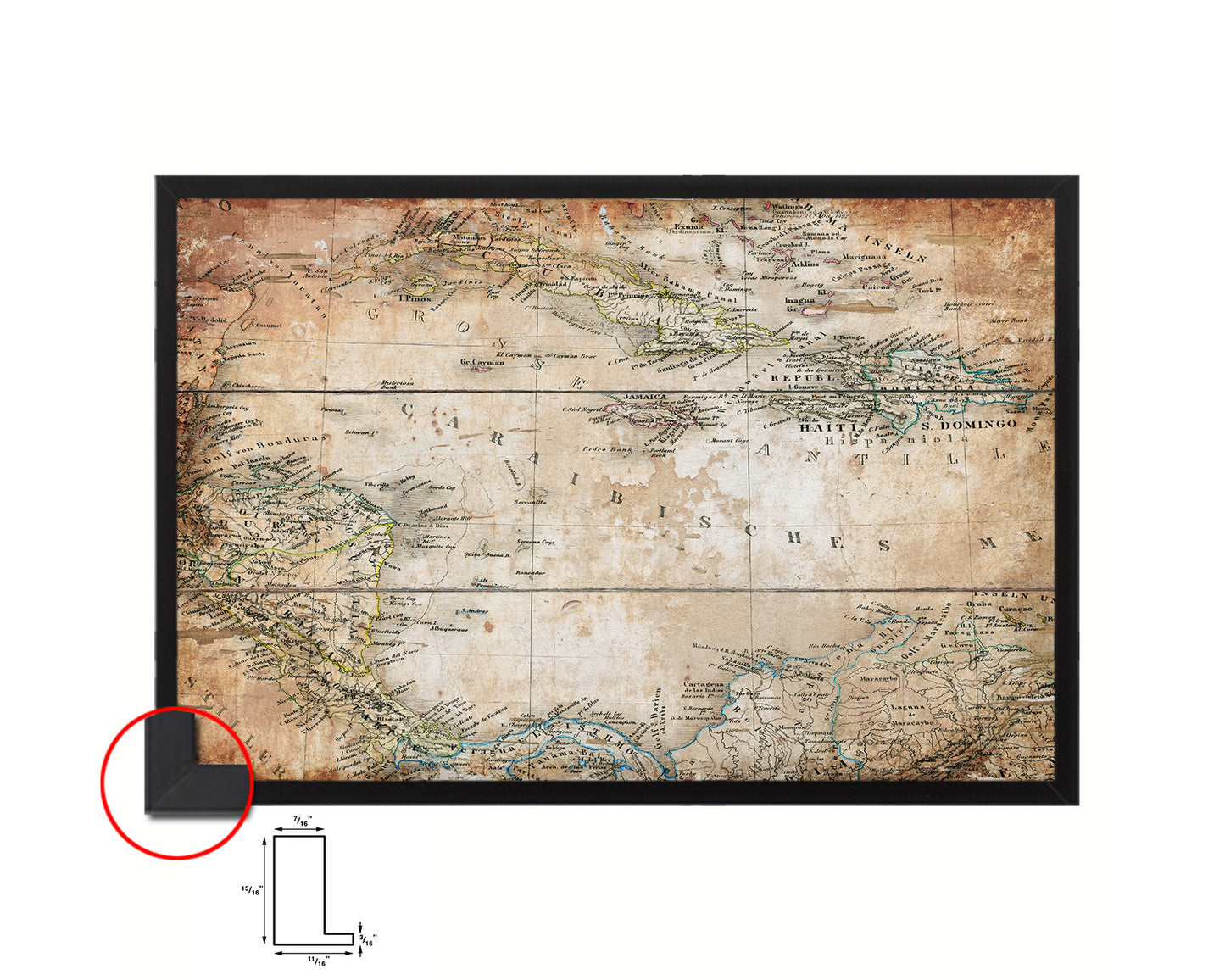 Caribbean Cuba Jamaica Styler 1875 Antique Map Framed Print Art Wall Decor Gifts