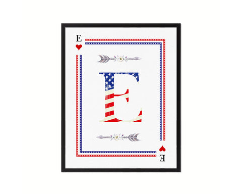 Letter E Custom Monogram Card Decks Heart American Flag Framed Print Wall Art Decor Gifts