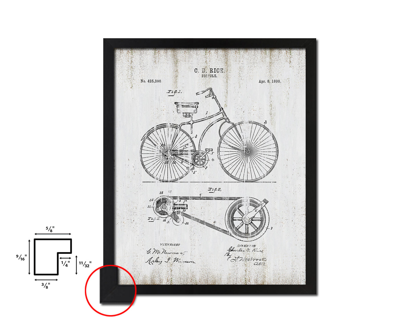 Wheel Bicycle Vintage Patent Artwork Black Frame Print Wall Art Decor Gifts