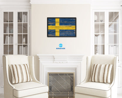 Sweden Country Wood Rustic National Flag Wood Framed Print Wall Art Decor Gifts
