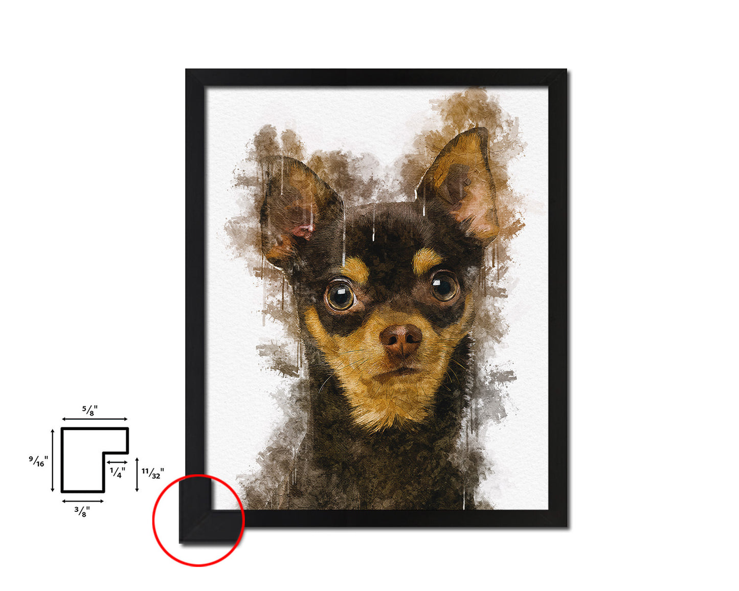 Chihuahua 9 months Dog Puppy Portrait Framed Print Pet Watercolor Wall Decor Art Gifts