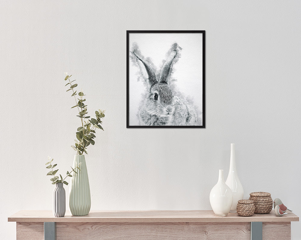 Grey Rabbit Animal Painting Print Framed Art Home Wall Decor Gifts