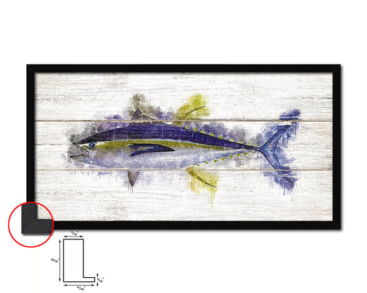 Yellowfin Fish Art Wood Framed White Wash Restaurant Sushi Wall Decor Gifts, 10" x 20"