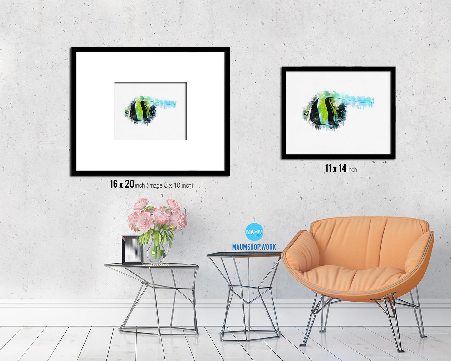 Tropical Fish Framed Print Modern Restaurant Sushi Bar Modern Watercolor Wall Art Decor