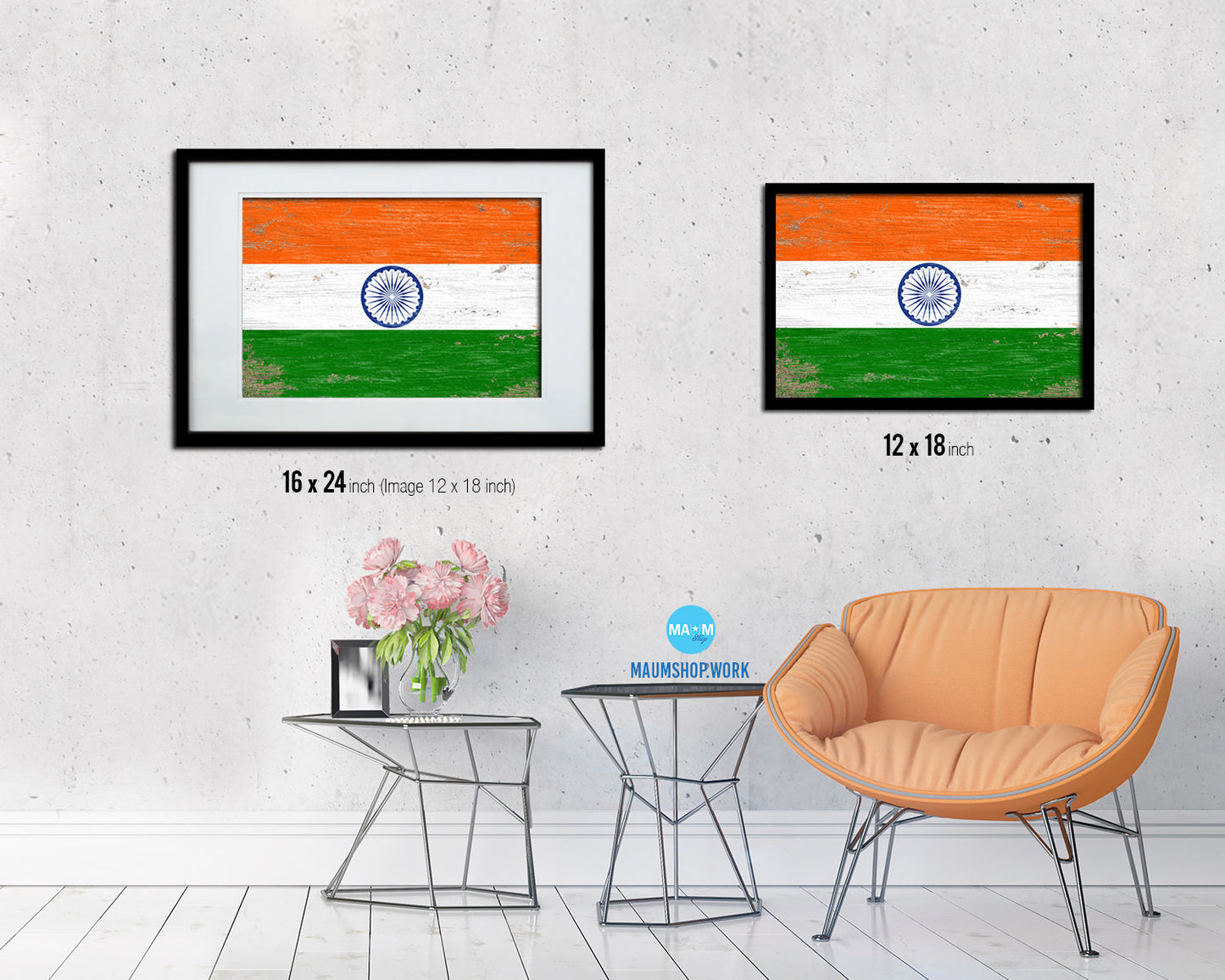 India Shabby Chic Country Flag Wood Framed Print Wall Art Decor Gifts