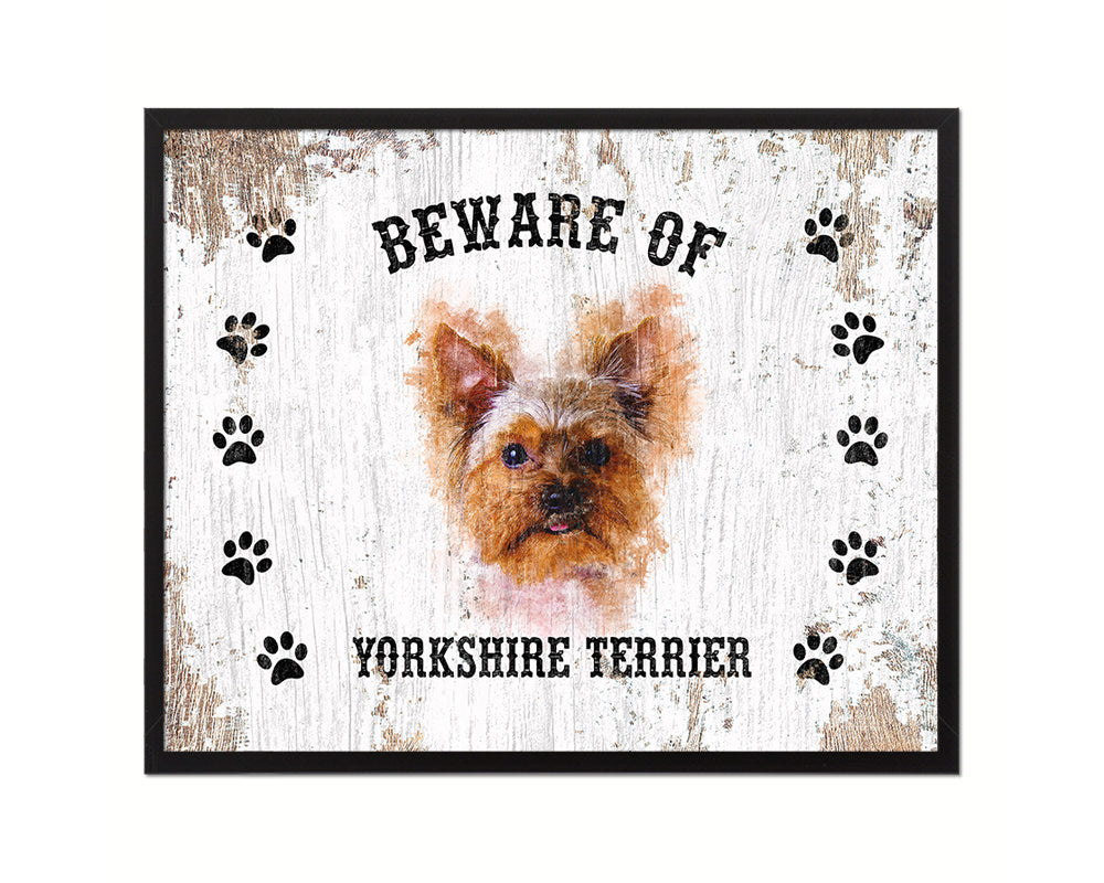 Beware of Russell Terrier Sign Wood Framed Print Wall Art Decor Gifts
