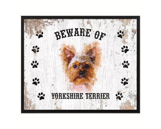 Beware of Russell Terrier Sign Wood Framed Print Wall Art Decor Gifts