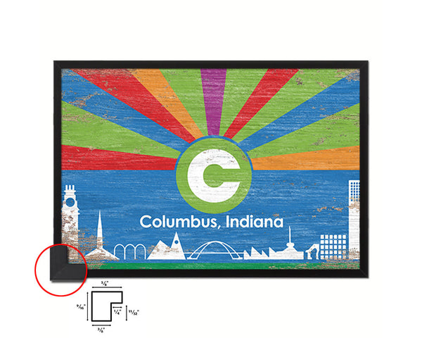 Columbus City Indiana State Shabby Chic Flag Framed Prints Decor Wall Art Gifts