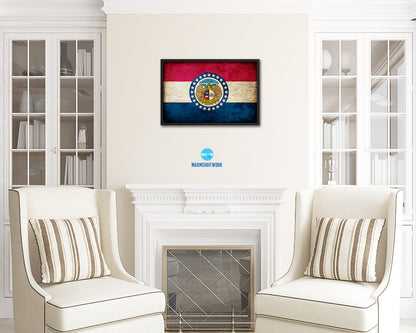 Missouri State Vintage Flag Wood Framed Paper Print Wall Art Decor Gifts