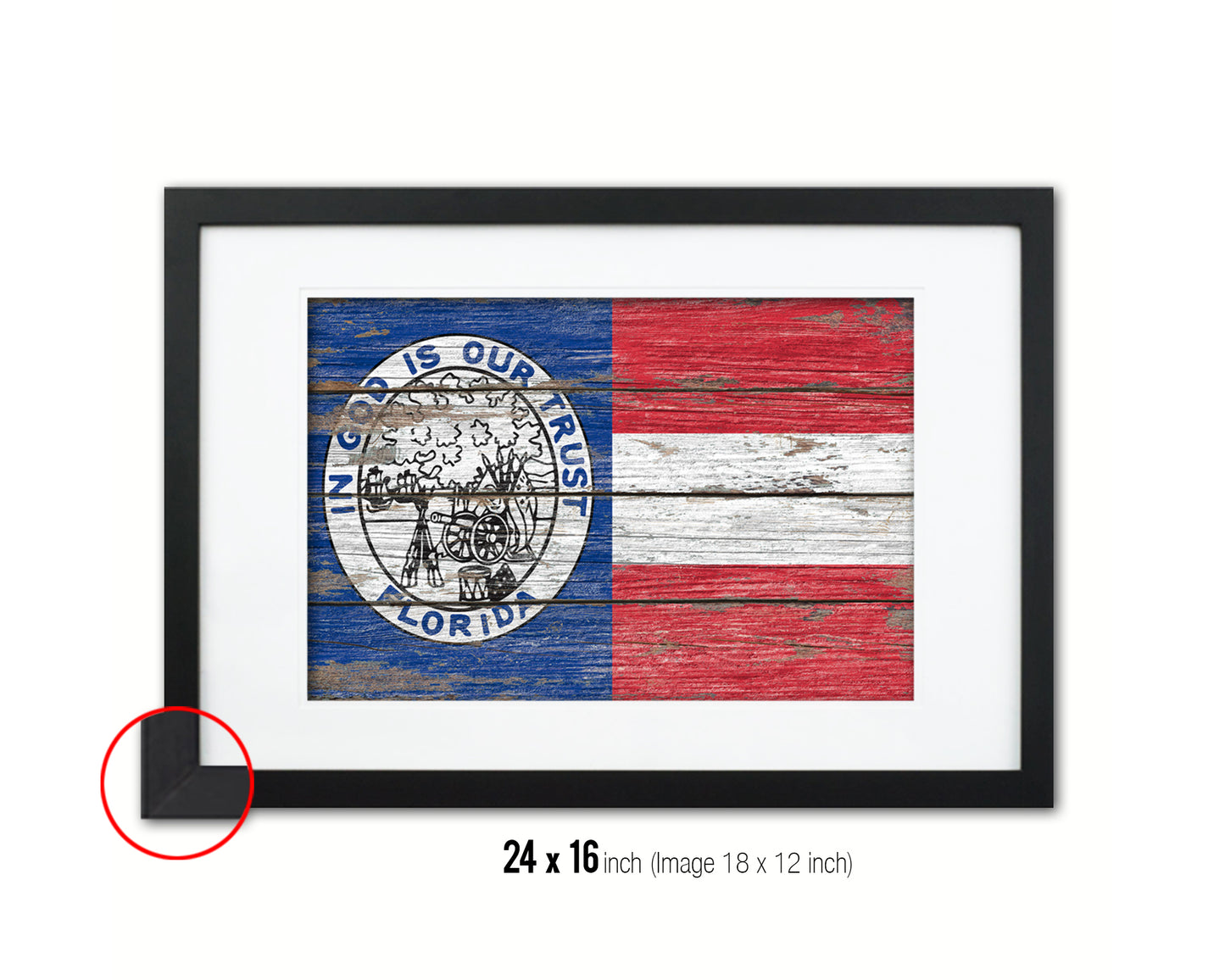 Civil War Florida Wood Rustic Flag Wood Framed Print Wall Art Decor Gifts